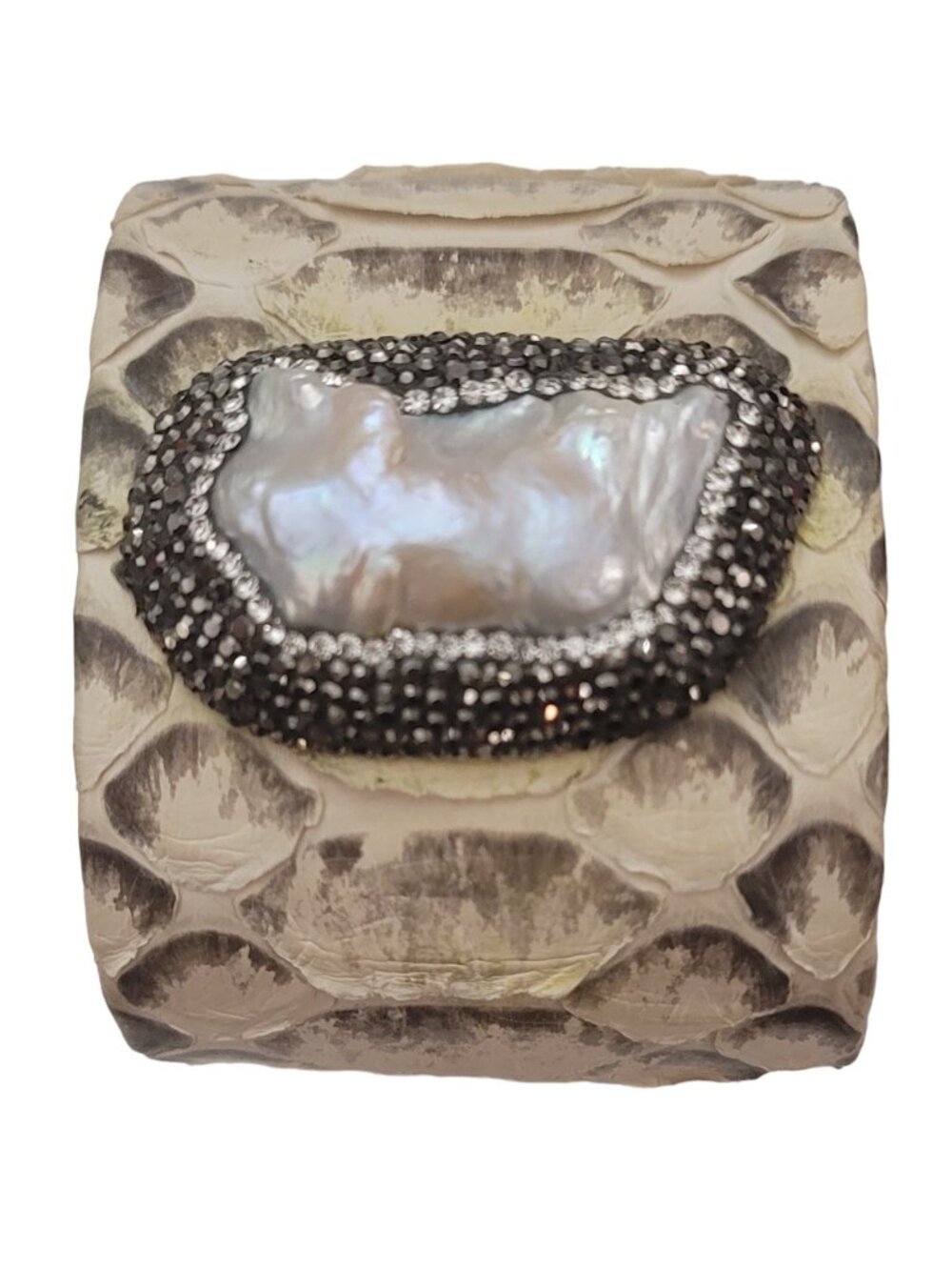Snake Skin Baroque Pearl, Marcasite Wide Cuff Bracelet K909